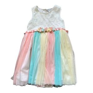 Beautiful dress. Cream lace chest with pastel tool skirt.